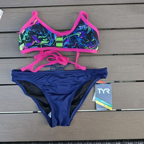 TYR Women's Mix & Match Kauai & Penello Tieback Tops & Navy Bikini Sz S New - Picture 4 of 7